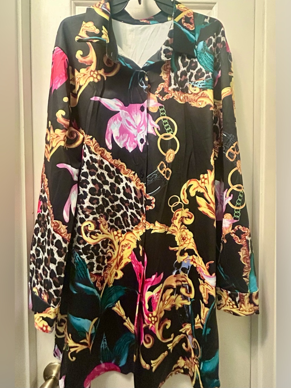 New Button up leopard floral Chain print Buchona Dress